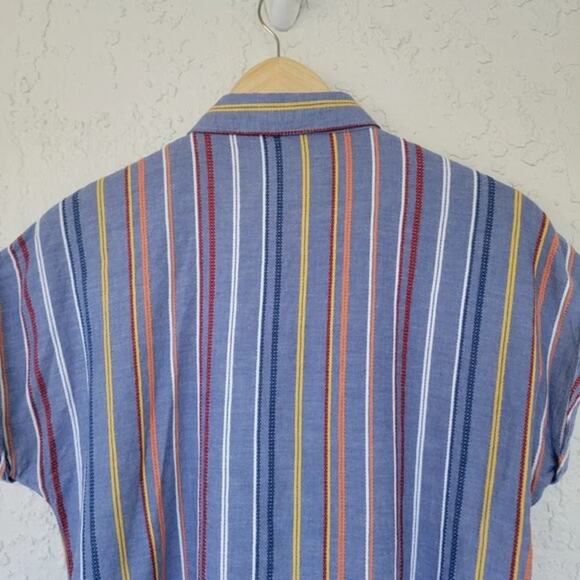 Sandy & Sid Striped Knot Button Down Blouse Womens Size M Blue Multi Cropped - Picture 6 of 10